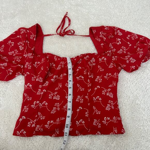 Abercrombie &‎ Fitch Crop Top XS Red Floral Mini Cottagecore Boho Flirty Girly - Picture 3 of 6